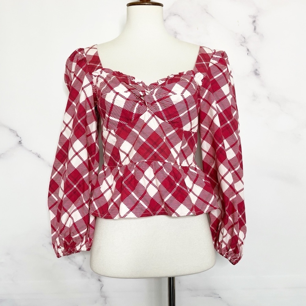 Rahi Blossom Top‎ in Red/White Dynasty Plaid - Picture 6 of 16